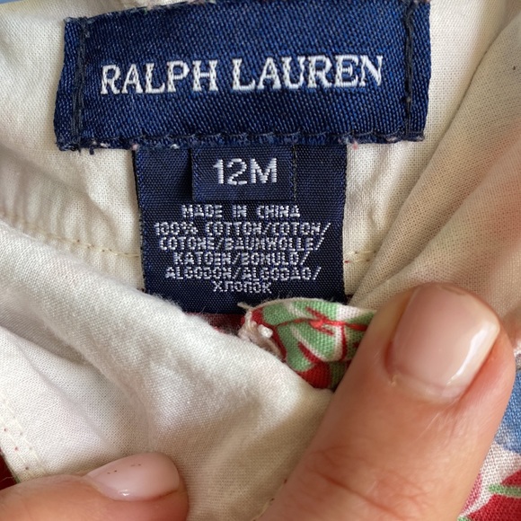 Ralph Lauren Sleeveless floral dress w/ ruffle detail shoulders & crochet 12M - Picture 7 of 7